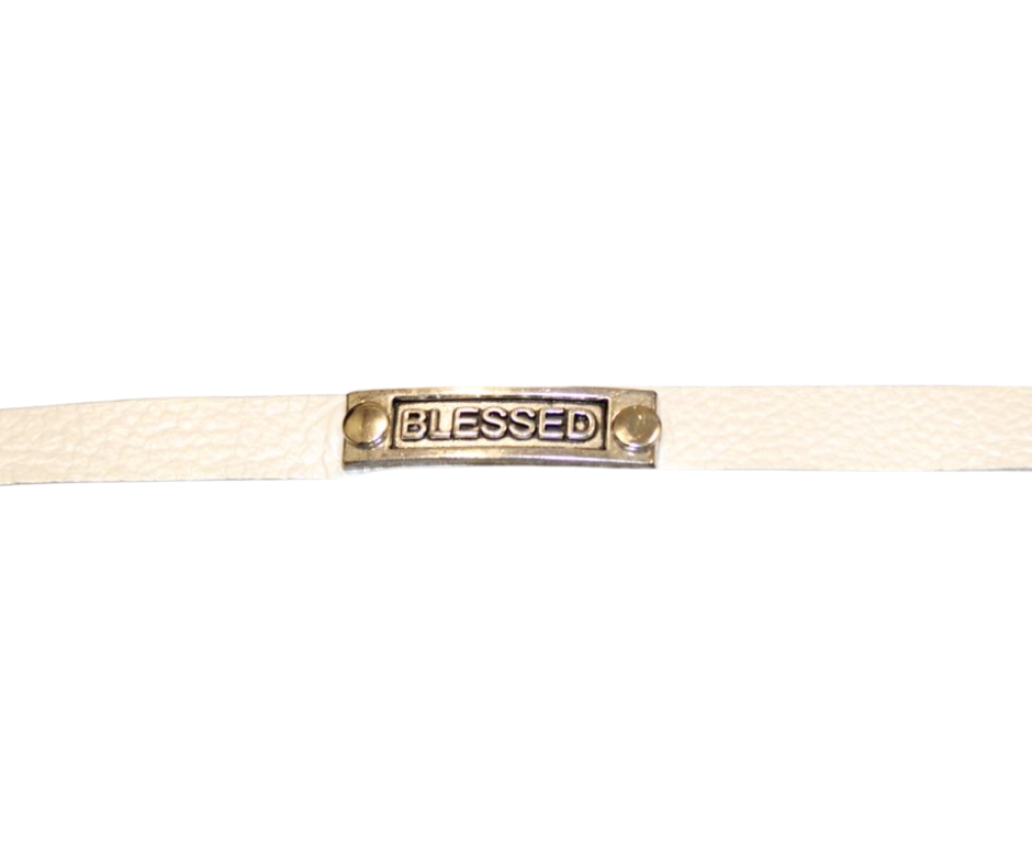 White Leather "Blessed" Bracelet